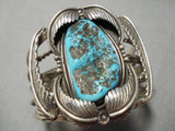 One Of The Best Vintage Native American Navajo Persin Turquoise Sterling Silver Leaf Bracelet-Nativo Arts