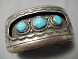 One Of The Best Vintage Native American Navajo Shadow Turquoise Sterling Silver Bracelet Old-Nativo Arts