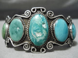 One Of The Best Vintage Native American Navajo Swirl Sterling Silver Turquoise Bracelet Old-Nativo Arts