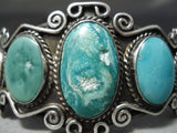 One Of The Best Vintage Native American Navajo Swirl Sterling Silver Turquoise Bracelet Old-Nativo Arts