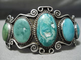 One Of The Best Vintage Native American Navajo Swirl Sterling Silver Turquoise Bracelet Old-Nativo Arts