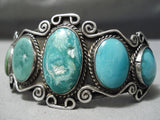 One Of The Best Vintage Native American Navajo Swirl Sterling Silver Turquoise Bracelet Old-Nativo Arts