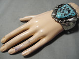 One Of The Best Vintage Native American Navajo Triangle Turquoise Sterling Silver Bracelet Old-Nativo Arts