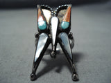 One Of The Best Vintage Native American Navajo Turquoise Inlay Butterfly Sterling Silver Ring-Nativo Arts