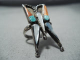 One Of The Best Vintage Native American Navajo Turquoise Inlay Butterfly Sterling Silver Ring-Nativo Arts
