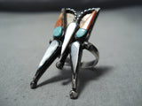 One Of The Best Vintage Native American Navajo Turquoise Inlay Butterfly Sterling Silver Ring-Nativo Arts
