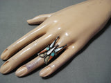 One Of The Best Vintage Native American Navajo Turquoise Inlay Butterfly Sterling Silver Ring-Nativo Arts