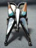 One Of The Best Vintage Native American Navajo Turquoise Inlay Butterfly Sterling Silver Ring-Nativo Arts
