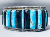 One Of The Best Vintage Native American Navajo Turquoise Inlay Sterling Silver Bracelet-Nativo Arts