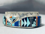One Of The Best Vintage Native American Navajo Turquoise Inlay Sterling Silver Bracelet-Nativo Arts