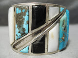 One Of The Best Vintage Native American Navajo Turquoise Inlay Sterling Silver Bracelet Old-Nativo Arts