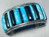 One Of The Best Vintage Native American Navajo Turquoise Inlay Sterling Silver Bracelet-Nativo Arts