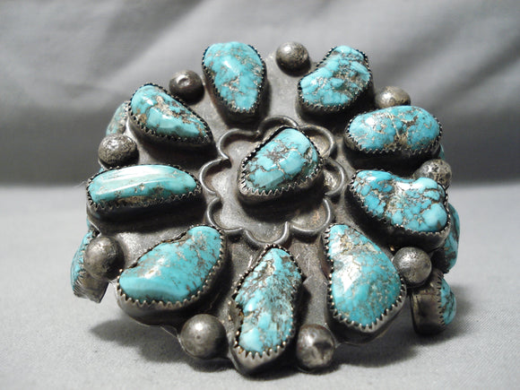 One Of The Best Vintage Native American Navajo Turquoise Nugget Sterling Silver Bracelet Old-Nativo Arts