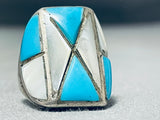 One Of The Best Vintage Native American Navajo Turquoise Pearl Sterling Silver Ring-Nativo Arts