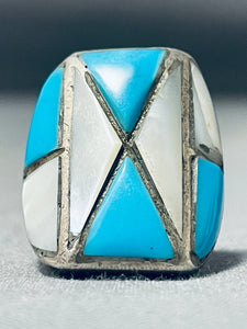 One Of The Best Vintage Native American Navajo Turquoise Pearl Sterling Silver Ring-Nativo Arts