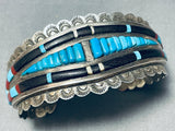 One Of The Best Vintage Native American Zuni Turquoise Inlay Sterling Silver Bracelet-Nativo Arts