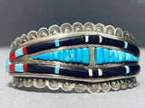 One Of The Best Vintage Native American Zuni Turquoise Inlay Sterling Silver Bracelet-Nativo Arts