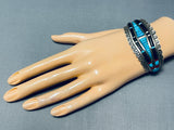 One Of The Best Vintage Native American Zuni Turquoise Inlay Sterling Silver Bracelet-Nativo Arts