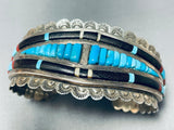 One Of The Best Vintage Native American Zuni Turquoise Inlay Sterling Silver Bracelet-Nativo Arts