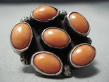 One Of The Biggest Best Vintage Native American Navajo Coral Sterling Silver Ring-Nativo Arts