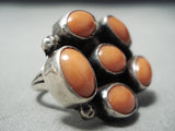 One Of The Biggest Best Vintage Native American Navajo Coral Sterling Silver Ring-Nativo Arts