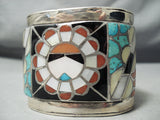 One Of The Biggest Best Vintage Native American Zuni Turquoise Sterling Silver Inlay Bracelet-Nativo Arts