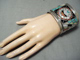 One Of The Biggest Best Vintage Native American Zuni Turquoise Sterling Silver Inlay Bracelet-Nativo Arts