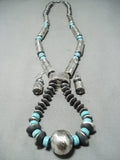 One Of The Biggest Native American Navajo Tubule Sterling Silver Turquoise Necklace-Nativo Arts