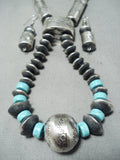 One Of The Biggest Native American Navajo Tubule Sterling Silver Turquoise Necklace-Nativo Arts
