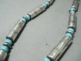 One Of The Biggest Native American Navajo Tubule Sterling Silver Turquoise Necklace-Nativo Arts