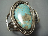 One Of The Biggest Vintage Native American Navajo #8 Turquoise Teardrop Sterling Silver Bracelet-Nativo Arts