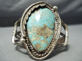 One Of The Biggest Vintage Native American Navajo #8 Turquoise Teardrop Sterling Silver Bracelet-Nativo Arts