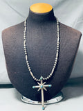 One Of The Biggest Vintage Native American Navajo Cross Turquoise Sterling Silver Necklace-Nativo Arts