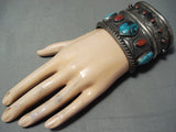 One Of The Bioggest Best Vintage Native American Navajo Turquoise Coral Sterling Silver Bracelet-Nativo Arts