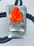 One Of The Chunkiest Ever Coral Vintage Native American Navajo Sterling Silver Bolo Tie-Nativo Arts