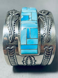 One Of The Finest Vintage Native American Navajo Turquoise Inlay Sterling Silver Leaf Bracelet-Nativo Arts
