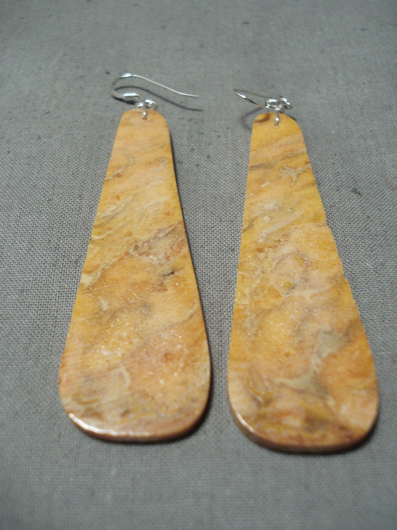 One Of The Largest Ever Orange Coral Native American Sterling Silver Earrings-Nativo Arts