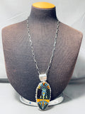 One Of The Largest Most Detailed Native American Navajo Turquoise Sterling Silver Necklace-Nativo Arts