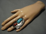 One Of The Largest Vintage Native American Navajo Turquoise Sterling Silver Ring Old-Nativo Arts