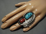 One Of The Largest Vintage Native American Navajo Turquoise Sterling Silver Ring Old-Nativo Arts