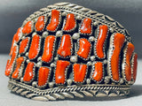 One Of The Most Chunky Vintage Native American Navajo Coral Sterling Silver Bracelet-Nativo Arts