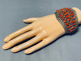 One Of The Most Chunky Vintage Native American Navajo Coral Sterling Silver Bracelet-Nativo Arts