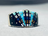 One Of The Most Detailed Native American Navajo Turquoise Lapis Sterling Silver Ring-Nativo Arts
