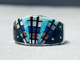 One Of The Most Detailed Native American Navajo Turquoise Lapis Sterling Silver Ring-Nativo Arts