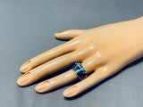 One Of The Most Detailed Native American Navajo Turquoise Lapis Sterling Silver Ring-Nativo Arts