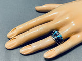 One Of The Most Detailed Native American Navajo Turquoise Lapis Sterling Silver Ring-Nativo Arts