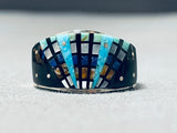 One Of The Most Detailed Native American Navajo Turquoise Lapis Sterling Silver Ring-Nativo Arts