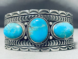 One Of The Most Detailed Native American Navajo Turquoise Sterling Silver Bracelet-Nativo Arts