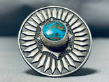 One Of The Most Detailed Native American Turquoise Sterling Silver Concho Ring-Nativo Arts