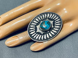 One Of The Most Detailed Native American Turquoise Sterling Silver Concho Ring-Nativo Arts
